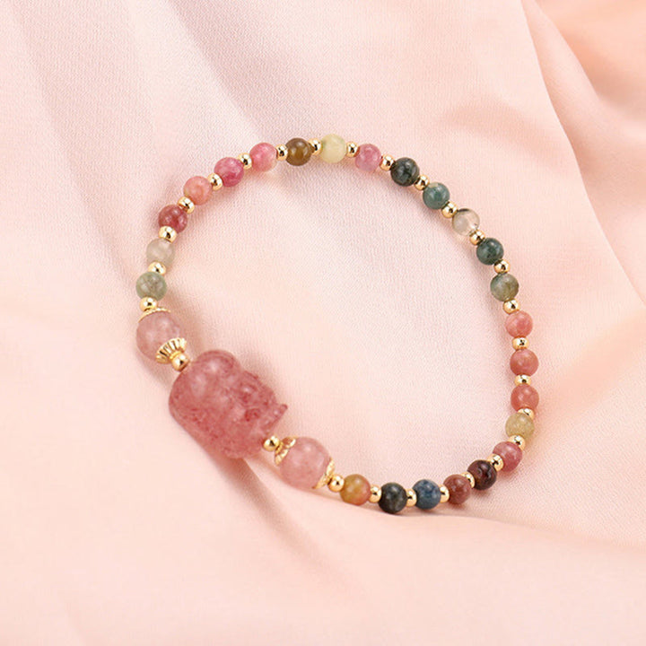 Buddha Stones天然トルマリンガーネット ストロベリークォーツ 貔貅ムーンストーン守護ブレスレット