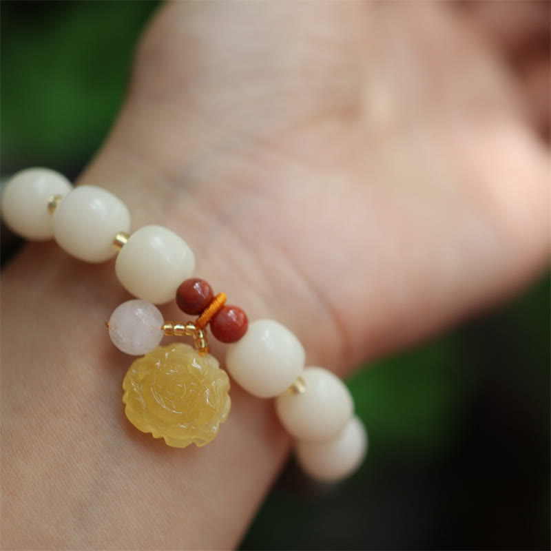 Buddha Stonesグラデーション菩提樹種子琥珀蓮平和ブレスレット