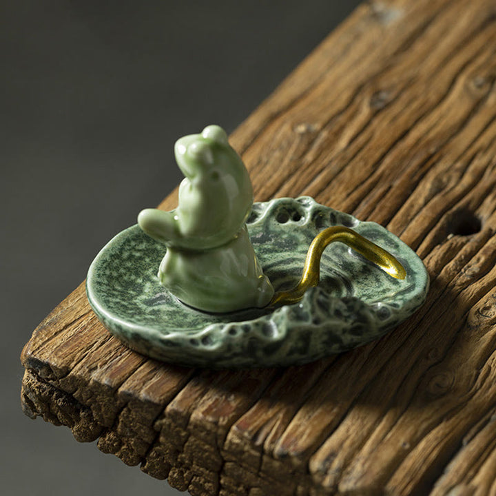 Buddha Stones葉 瞑想 カエル柄 癒し 陶器 香炉 装飾
