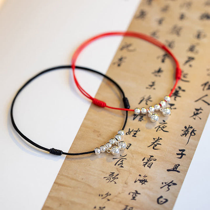 Buddha Stones925 スターリングシルバー レッドストリング ブレイド ベル チャーム アンクレット