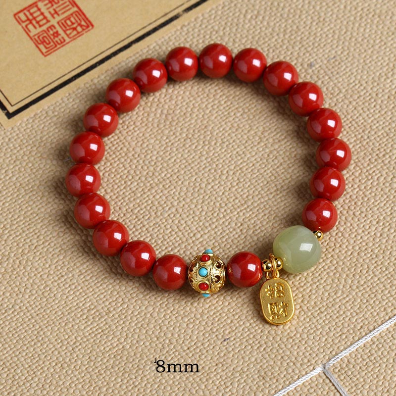 Buddha Stones辰砂 グリーンアベンチュリン 幸運 守護 チャームブレスレット