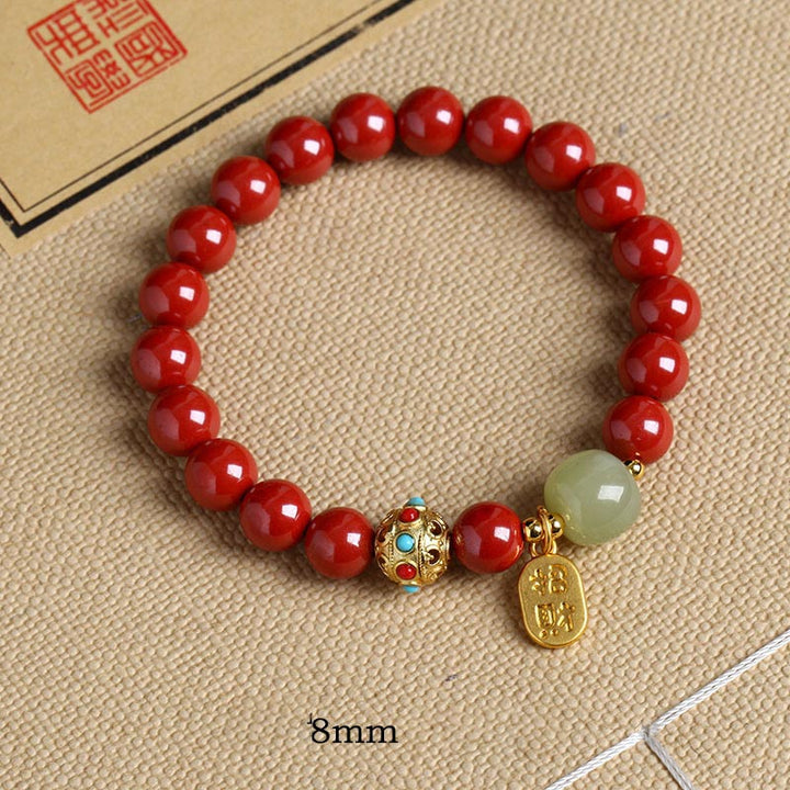 Buddha Stones辰砂 グリーンアベンチュリン 幸運 守護 チャームブレスレット