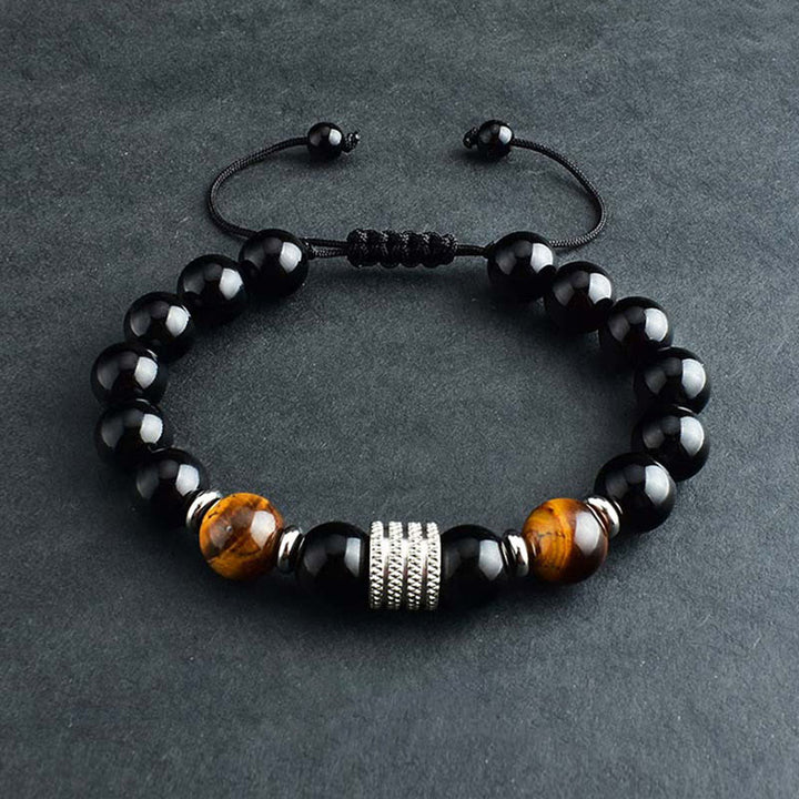Buddha Stones天然黒曜石 タイガーアイ 強さと充実感のブレスレット