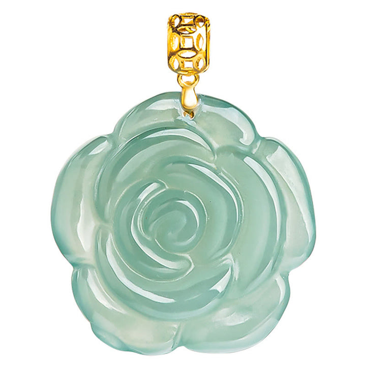 Buddha Stones18Kゴールド 925スターリングシルバー 天然翡翠 ローズ 幸運のネックレスペンダント
