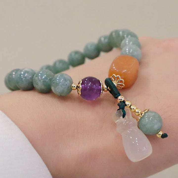 Buddha Stonesシアン翡翠 蓮の花 かぼちゃ 願い 平和バックル アメジスト クリスタル ヒーリングブレスレット