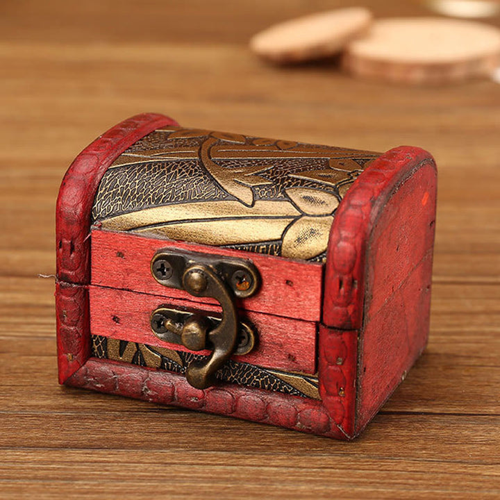 Buddha Stonesレトロ 小型木製ジュエリーボックス 蓮 金 ブドウ 銅 コイン 水仙 草 花 ジュエリー収納ボックス