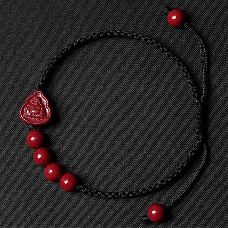 Buddha Stones笑う仏陀観音菩薩辰砂祝福ストリング ブレスレット
