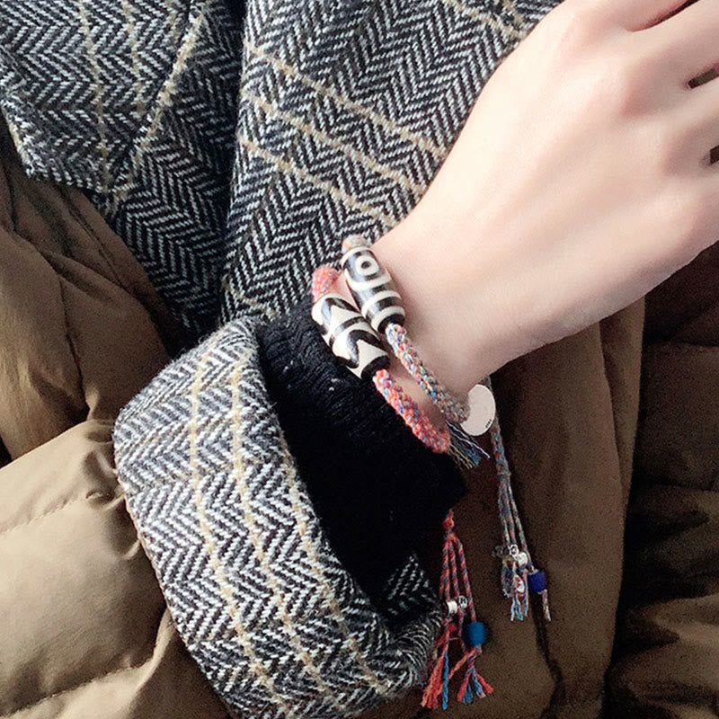 チベット産925スターリングシルバー製 オム・Om Mani Padme Humハンドメイド ジビーズプロテクション編みブレスレット