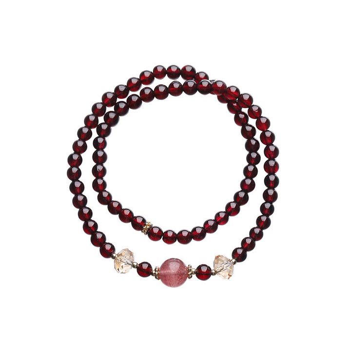 Buddha Stones 14Kゴールドメッキ 天然ガーネット ストロベリークォーツ スタビリティ ダブルラップブレスレット