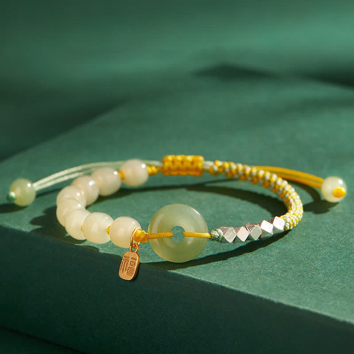 Buddha Stones 925スターリングシルバー 和田翡翠 平和バックル ビーズ 幸運 幸福 チャームブレスレット
