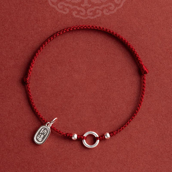 Buddha Stones925 スターリングシルバー 幸運 幸運 平和 喜び 蓮 平和バックル レッドストリングブレスレット