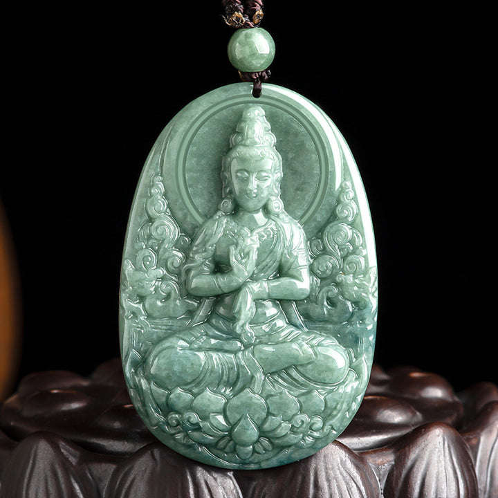 Buddha Stones天然翡翠 観音菩薩 お守り 富のネックレス ペンダント