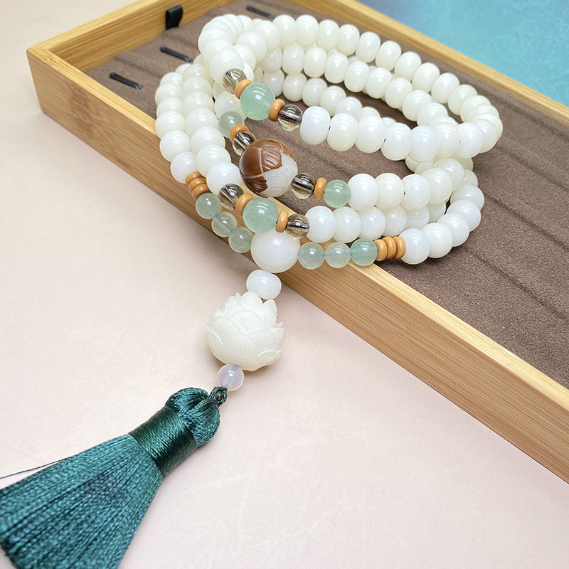 Buddha Stonesホワイト 菩提樹Mala108個 守護ブレスレット
