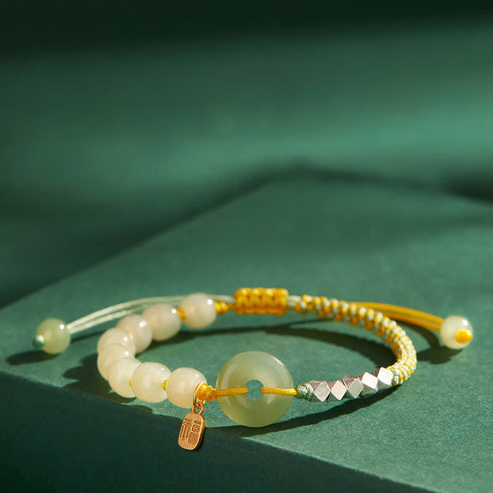 Buddha Stones 925スターリングシルバー 和田翡翠 平和バックル ビーズ 幸運 幸福 チャームブレスレット