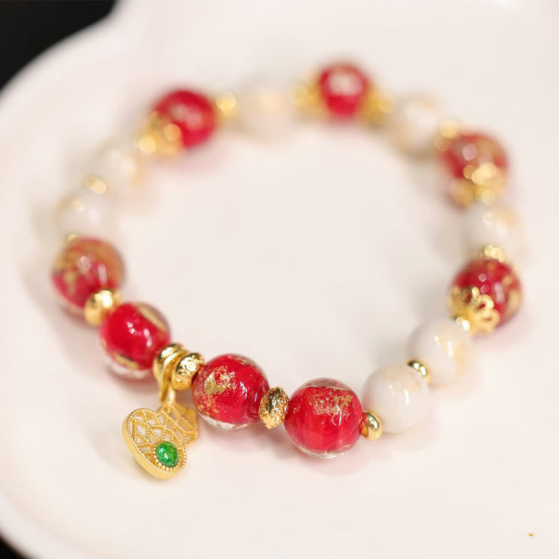 Buddha Stonesひょうたん、富の神、お守り、幸運、琉璃、ガラスビーズ、お香、灰、磁器ビーズブレスレット