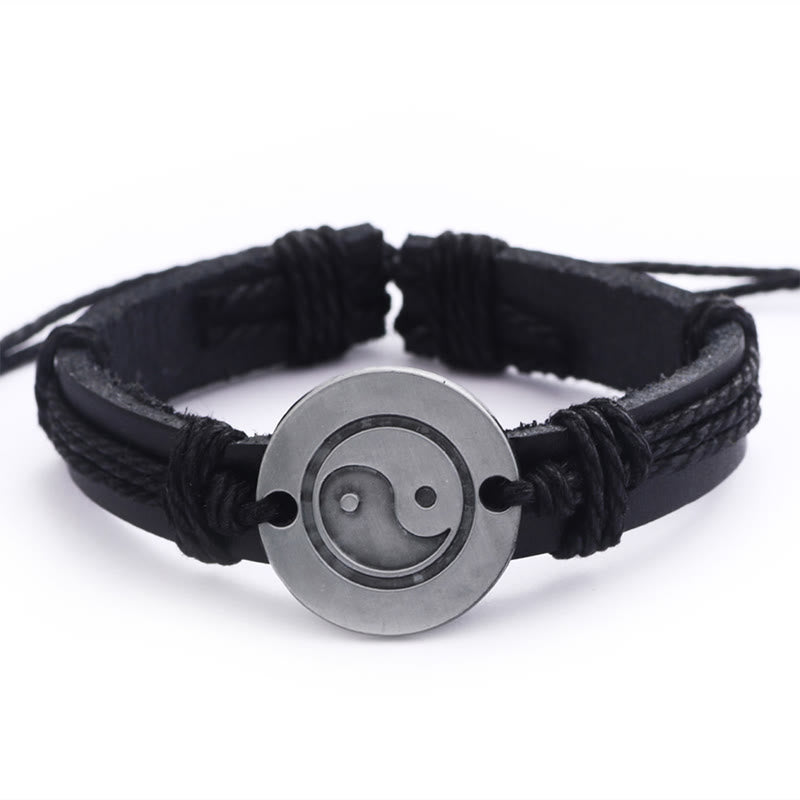Buddha Stonesレトロ 陰陽 レザー ハーモニー ストリング ブレスレット