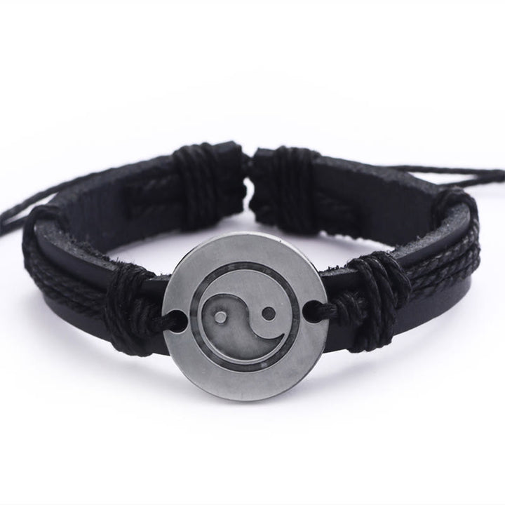 Buddha Stonesレトロ 陰陽 レザー ハーモニー ストリング ブレスレット
