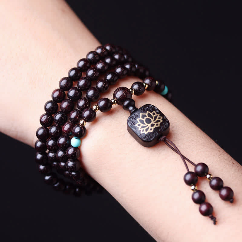 Buddha Stones 108Malaチベット小葉紅檀蓮華バランスブレスレット