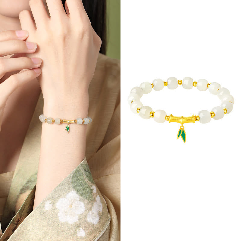 Buddha Stones925スターリングシルバー和田白翡翠竹製幸運ブレスレット