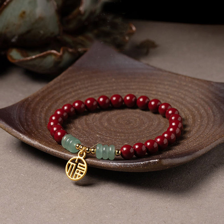 Buddha Stones辰砂 グリーンアベンチュリン 幸運の祝福ブレスレット