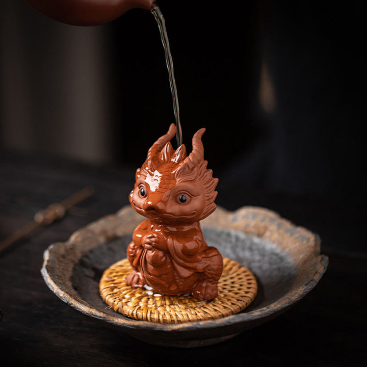 Buddha Stones幸運 龍 富 茶 ペット 紫 粘土 置物 装飾 - image 5