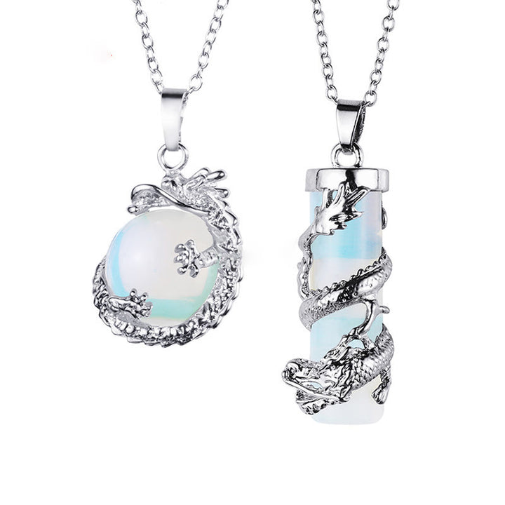Buddha Stones2ピース ドラゴンラップ ラウンドボール ジェムストーン カップルネックレス ペンダント