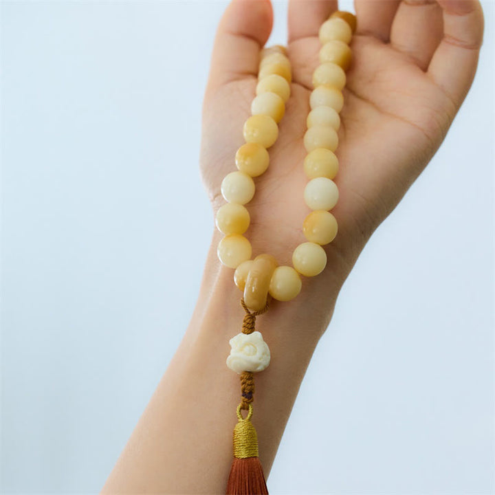 Buddha Stones天然菩提樹 象牙 フルーツ ダンシングライオン チャーム ハーモニータッセル リストMala