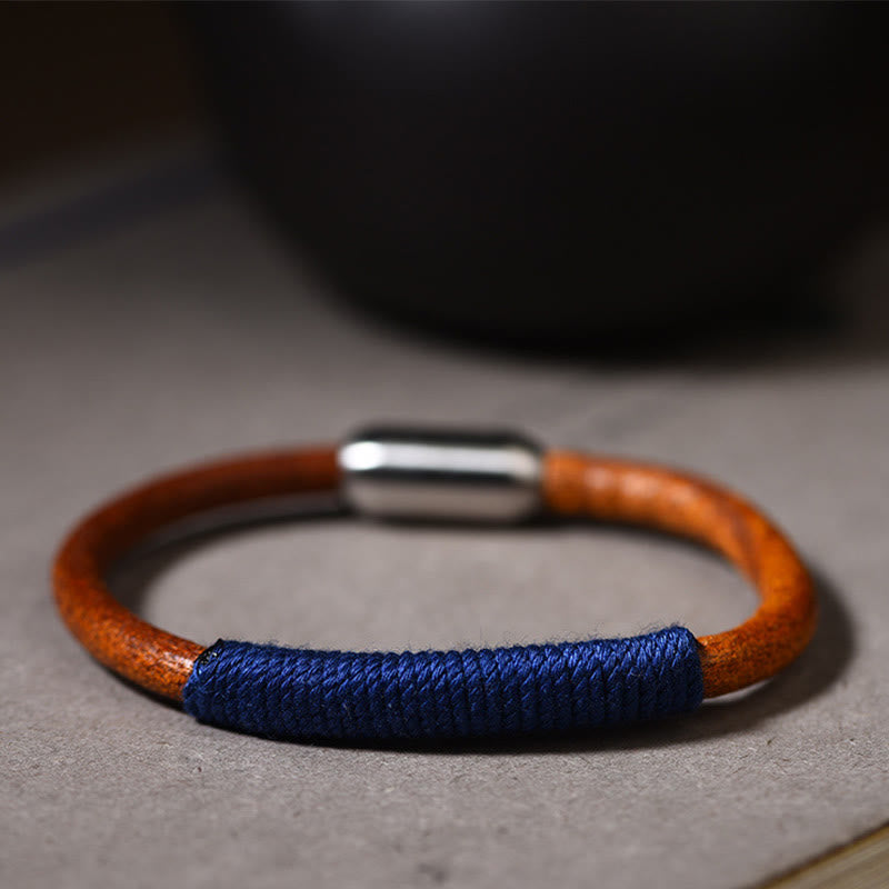 Buddha Stonesチベットレザーハンドメイド五行幸運編み紐バックルブレスレット - 青（水） - 19cm - image 9
