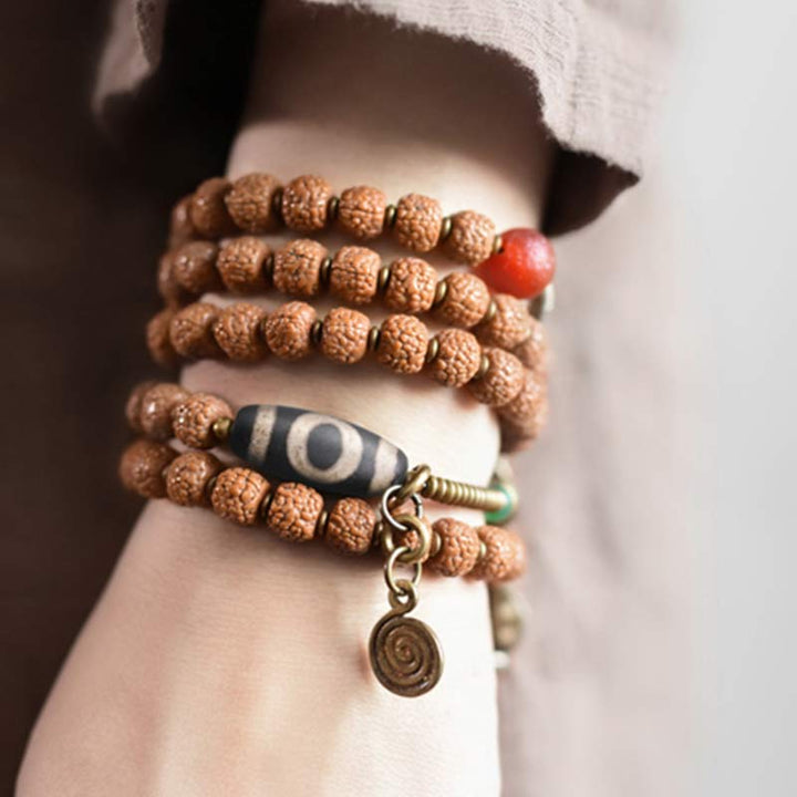 Buddha Stones108Malaルドラークシャ ビーズ 菩提樹 シード ビーズ 幸運 縁起 タッセル ブレスレット