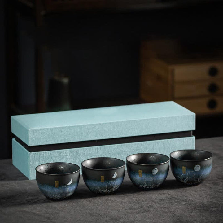 Buddha Stones陶器ティーカップ 愛らしい猫 ブラックティーカップ 140ml
