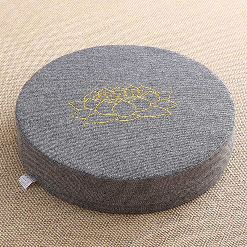 Buddha Stonesと蓮の刺繍入りコットンリネン瞑想用シートクッション - 柔らかい - 40cm×10cm - ディムグレー - image 5
