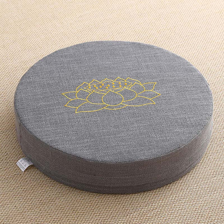 Buddha Stonesと蓮の刺繍入りコットンリネン瞑想用シートクッション - 柔らかい - 40cm×10cm - ディムグレー - image 5