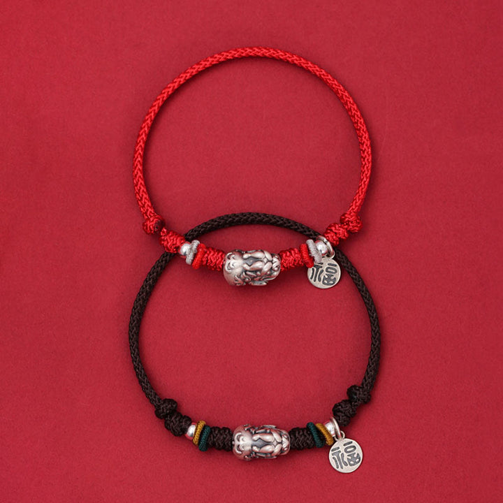 Buddha Stones925 スターリングシルバー 貔貅 キャラクター 富と幸運 ハンドメイド 編み込みブレスレット