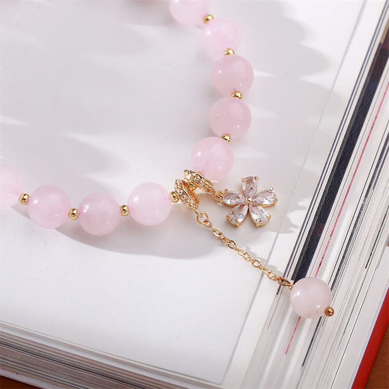 天然ピンククリスタルの梅の花のラブブレスレット