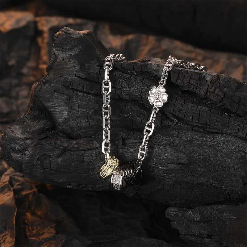 Buddha Stones925 スターリングシルバー レトロ 唐代花柄 幸運エネルギーチェーンネックレスペンダント