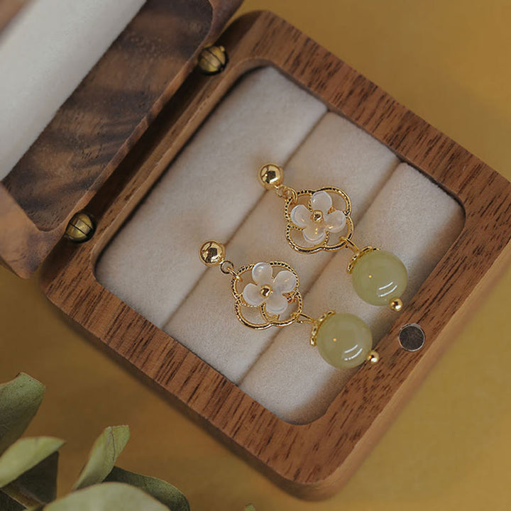 Buddha Stonesシャコガイ 石花 翡翠ビーズ 祝福 ドロップイヤリング