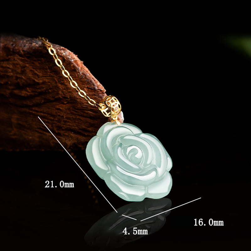 Buddha Stones18Kゴールド 925スターリングシルバー 天然翡翠 ローズ 幸運のネックレスペンダント