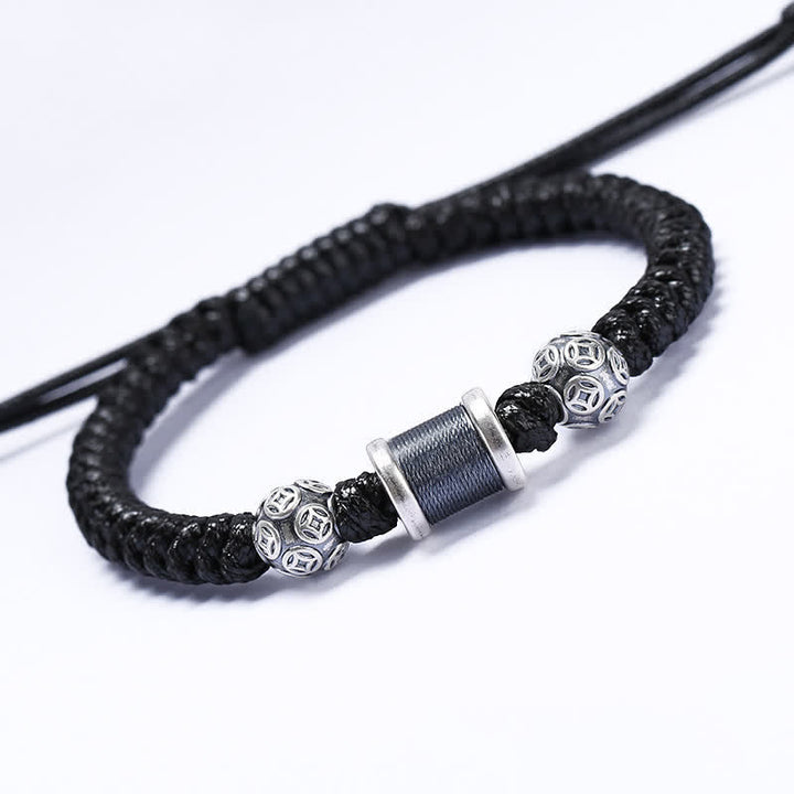 Buddha Stones999 スターリングシルバー 銅コインビーズ 銅バランス編み紐ブレスレット