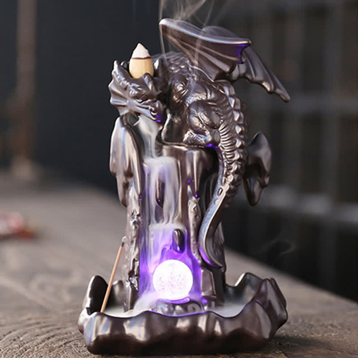 北欧風ドラゴンセラミック逆流煙噴水瞑想ヒーリング香炉LEDボールデコレーション