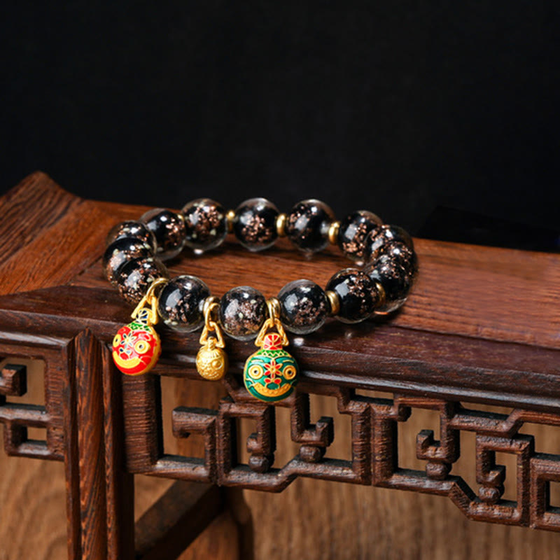 Buddha Stones金呑み獣ファミリーチャーム 光る蛍光Liuliガラスビーズ 成功ブレスレット