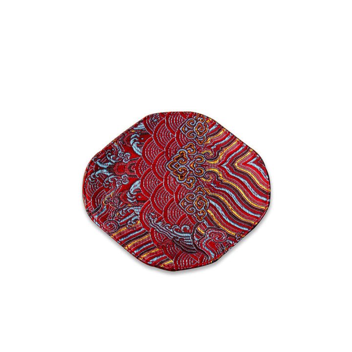 Buddha Stonesヴィンテージ海波竹梅刺繍カップマットパッドティーカップコースターカンフーティーマット