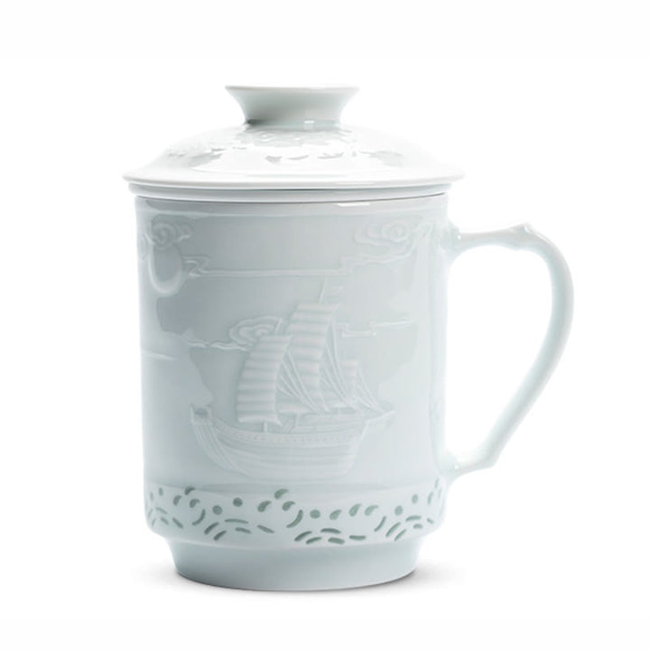 Buddha Stones玲瓏 磁器 縁起の良い龍鳳凰船 順風満帆 陶器 ティーカップ オフィス ティーカップ 420ml