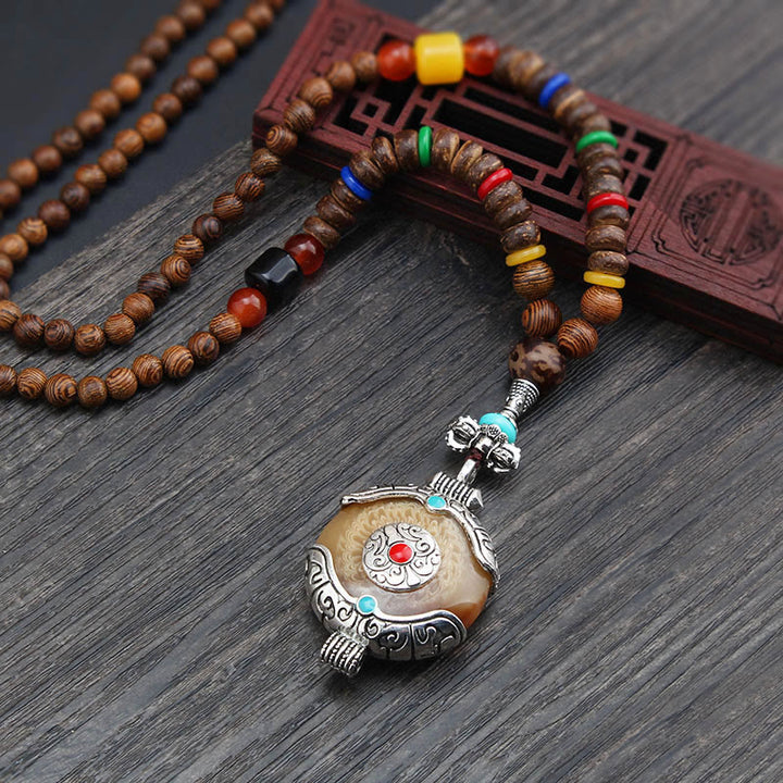 Buddha Stonesチベット ウェンジウッド 菩提樹 シードアゲート 象の守護ネックレス ペンダント