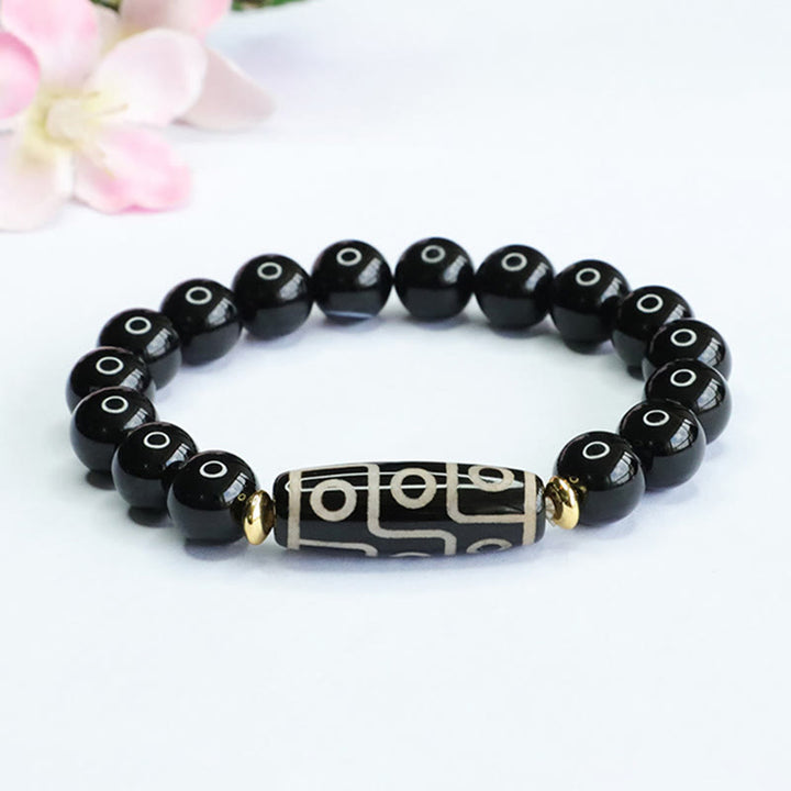 Buddha Stonesチベット九眼ビーズブラックオニキスパワーブレスレット
