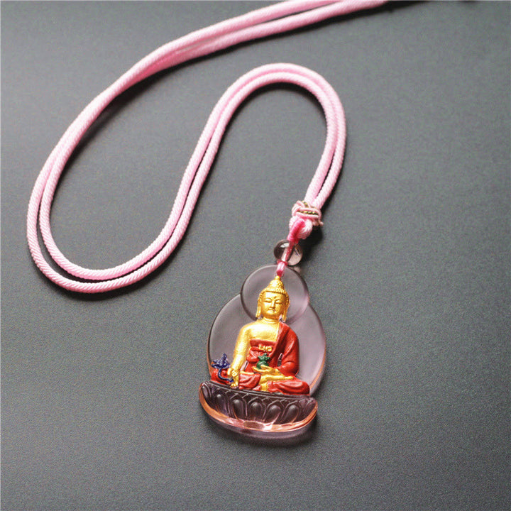 Buddha Stonesチベット薬師如来 劉備 水晶 慈悲のネックレス ペンダント - ピンクの薬師如来 - image 3