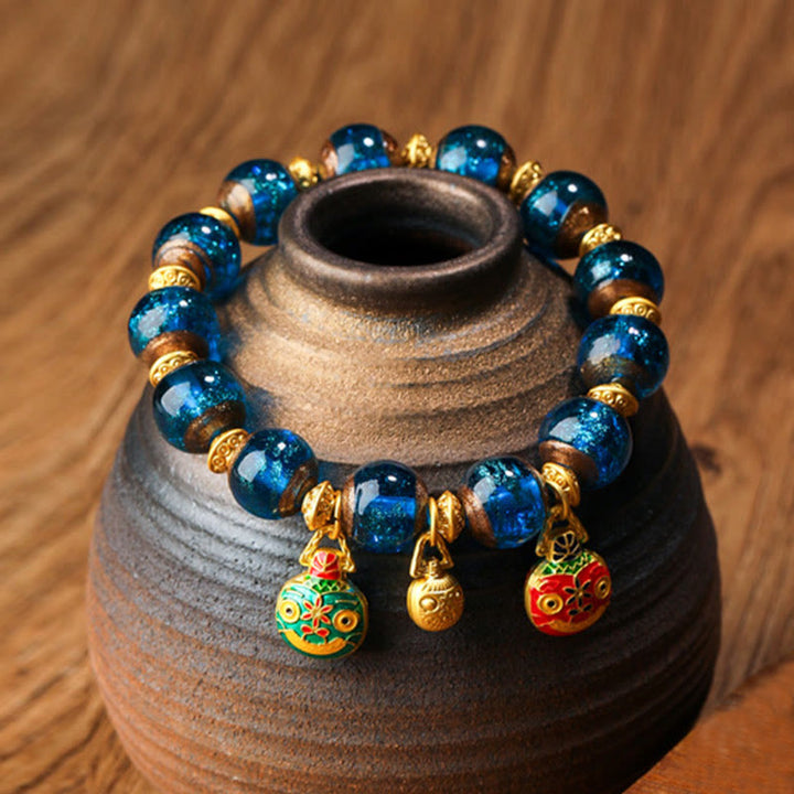 Buddha Stones金呑み獣ファミリーチャーム 琉璃ガラスビーズ 幸運ブレスレット