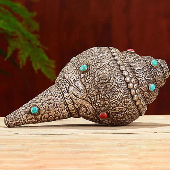 Buddha Stonesチベット 手作り 天然 シャンカ 彫刻 8つの縁起の良いシンボル ほら貝 幸運のホームデコレーション