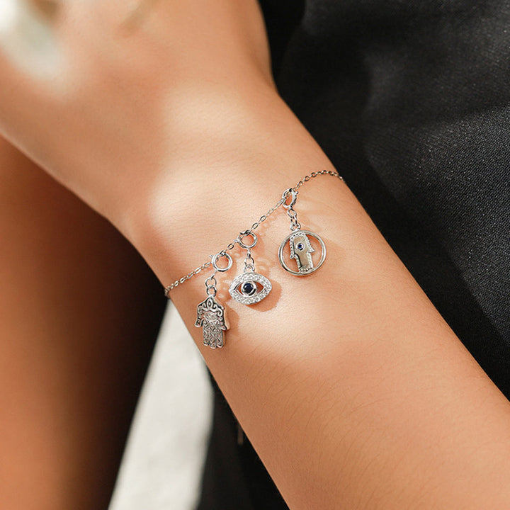 925スターリングシルバー イーヴィルアイ ハムサシンボル 繁栄と幸運のチェーンネックレスペンダント - image 2