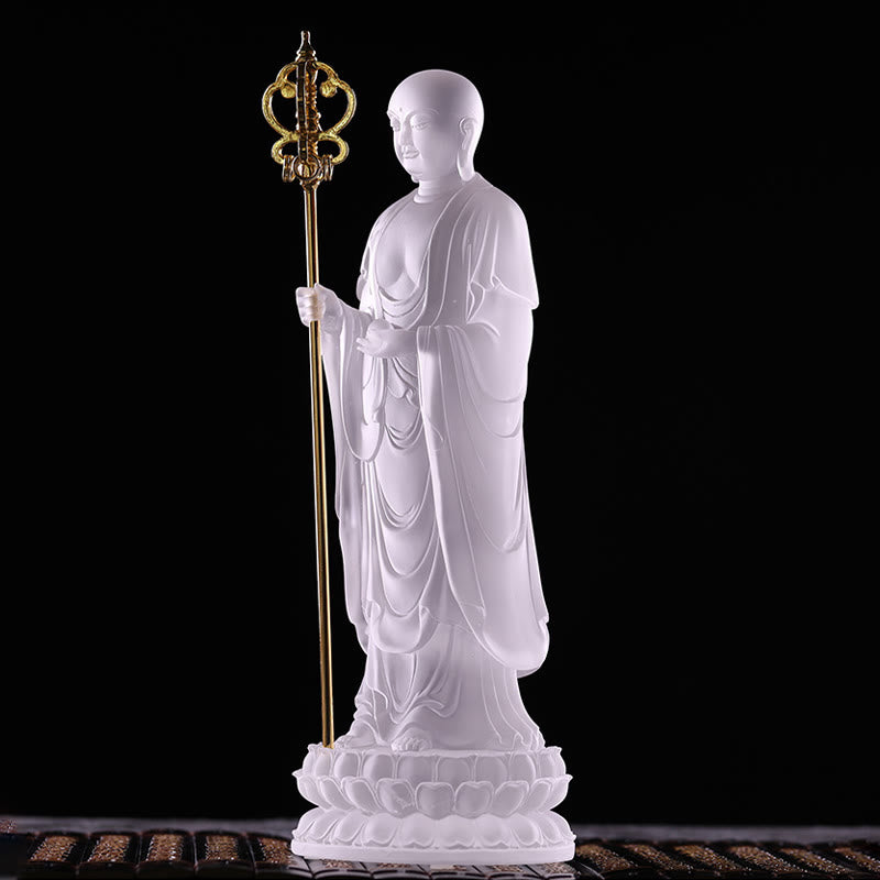 Buddha Stonesハンドメイド 地蔵菩薩像 琉璃クリスタルアートピース 静寂の像 室内装飾 - image 4
