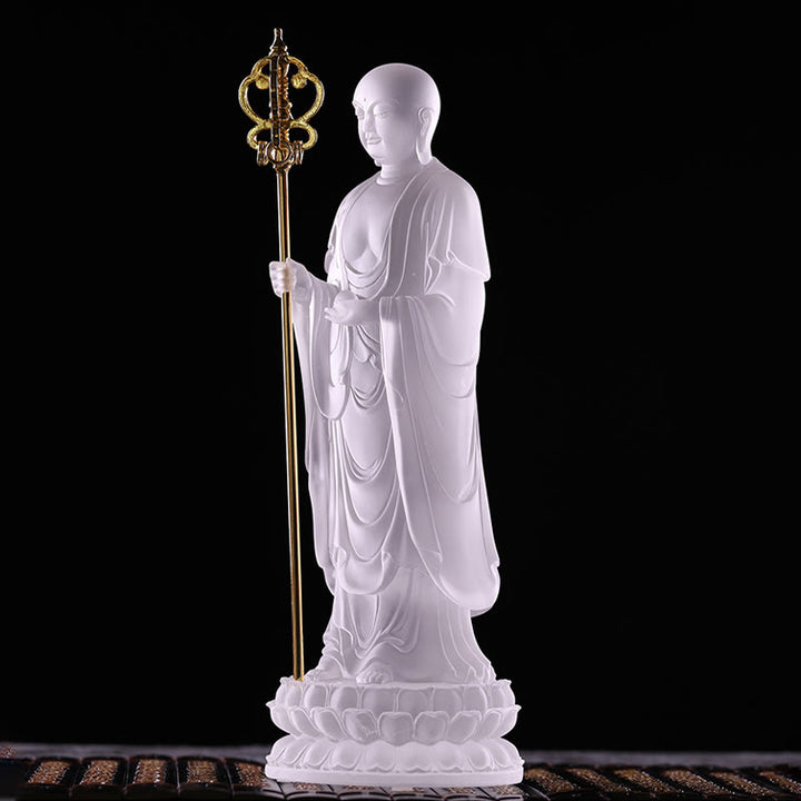Buddha Stonesハンドメイド 地蔵菩薩像 琉璃クリスタルアートピース 静寂の像 室内装飾 - image 4